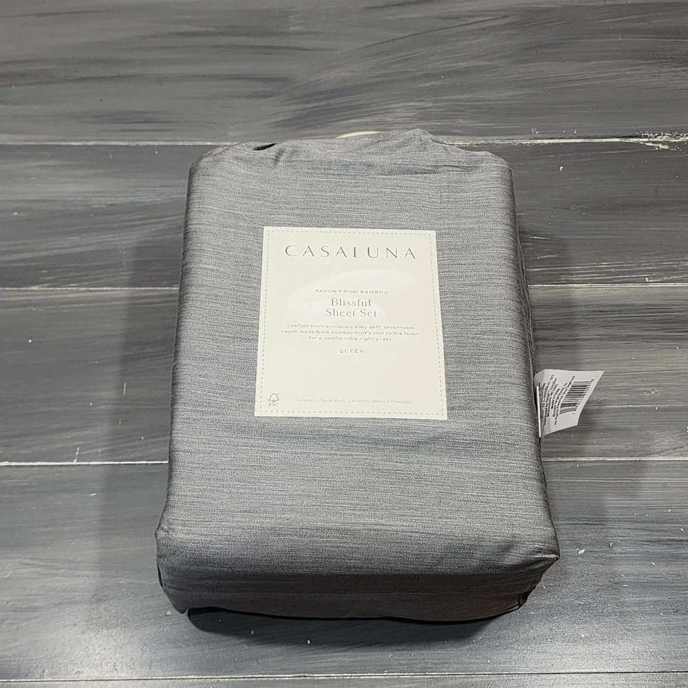 Casaluna‎ Blissful Sheet Set Queen Dark Gray Rayon from Bamboo 400TC 4pc New